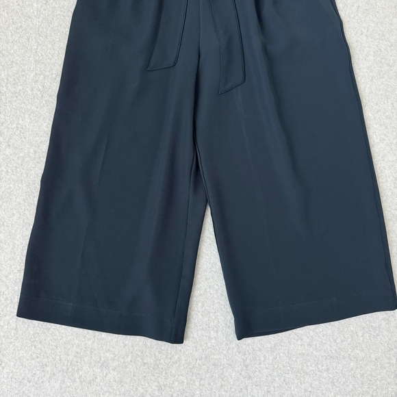 Lululemon Noir Wide Leg Cropped Pants Size 10 Navy Blue Tie Waist Culottes - Picture 4 of 16